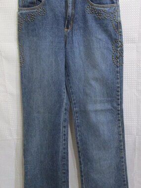 Mesmerize Embroidered Pocket Brass Studded Straight Leg Denim Jeans  Sz. 10